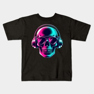 Skull head with a pair of headphones and sunglasses Kids T-Shirt